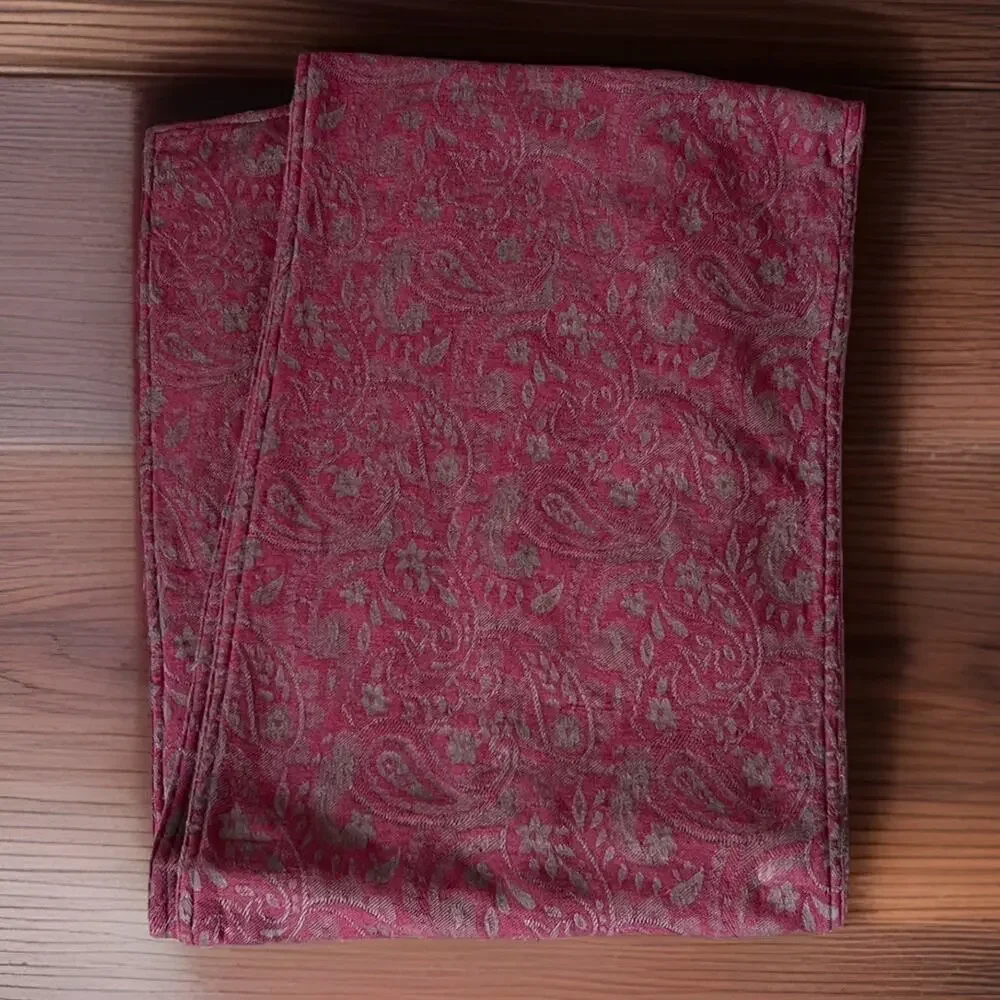 Luxury CBK Paisley Jacquard Table Runner Cotton Made in India Burgundy Taupe 79